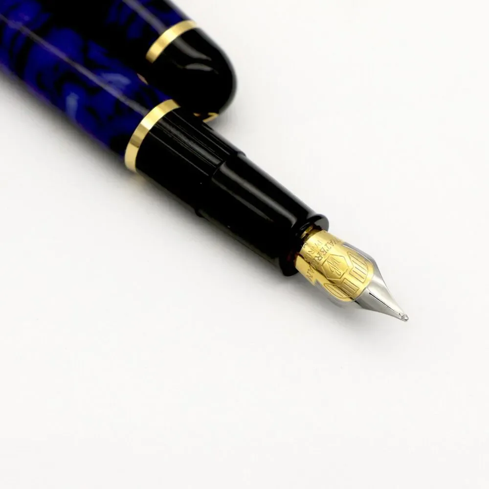 Waterman Phileas  Vintage Fountain Pen Blue Marble Gold Trim W/ Original Box